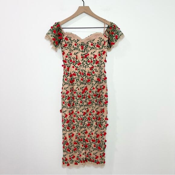 Dress The Population Tara Cherry Vine Rogue Red Dress Off The Shoulder Cocktail - Picture 3 of 7